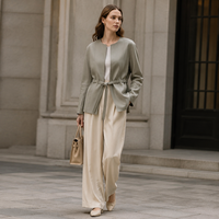 Veste en cuir d'agneau à col en V pour femmes, ceinture à nouer à la taille, ouverture sur le devant, manteau en cuir véritable