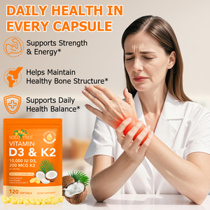 SOLOTREE <span class=keywords><strong>Vitamine</strong></span> D3 K2 120 Capsules molles Soutien immunitaire et osseux Adultes Complément multivitaminé naturel Non destiné aux femmes enceintes - Product Image 3