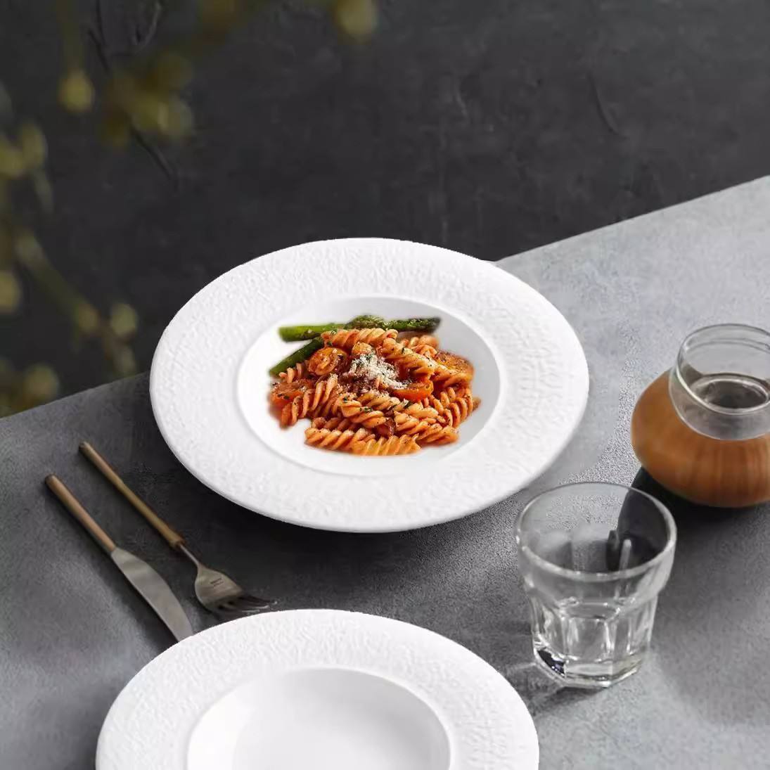 Unique Round White Deep Pasta Plate Perfect for Serving