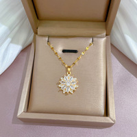 Kalung Liontin Bunga Vintage Stainless Steel Lapis Emas 18K Zirkon Mikro Insert Rantai Gelombang Air Wanita Hadiah Ulang Tahun