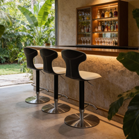 Outdoor-Restaurant Kommerzieller Drehbarer Leder-Barhocker mit Metallrahmen Höhenverstellbar Modernes Design Leder-Barstuhl