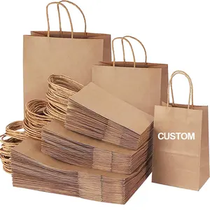 Recyclable Brown Custom Paper Food Bag Shopping Handle White Kraft Paper Bag