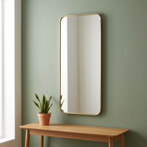 Minimalist Rectangular Wall Mirror With Gold Metal Frame Decorative Glass Surface For Modern Home Interior - Product Image 1