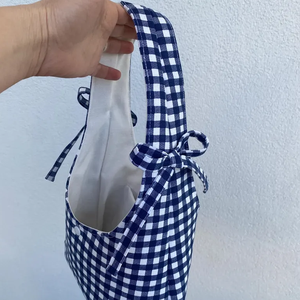 <span class=keywords><strong>Borsa</strong></span> Tote Personalizzata in Cotone a Quadretti Rossi, Mini <span class=keywords><strong>Borsa</strong></span> Hobo con Fiocco, <span class=keywords><strong>Borsa</strong></span> a <span class=keywords><strong>Tracolla</strong></span> in Tela - Product Image 4
