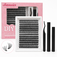 Kit d'extension de cils DIY avec pince à épiler, applicateur de colle et outils, bouquets de cils noirs segmentés effet wispy