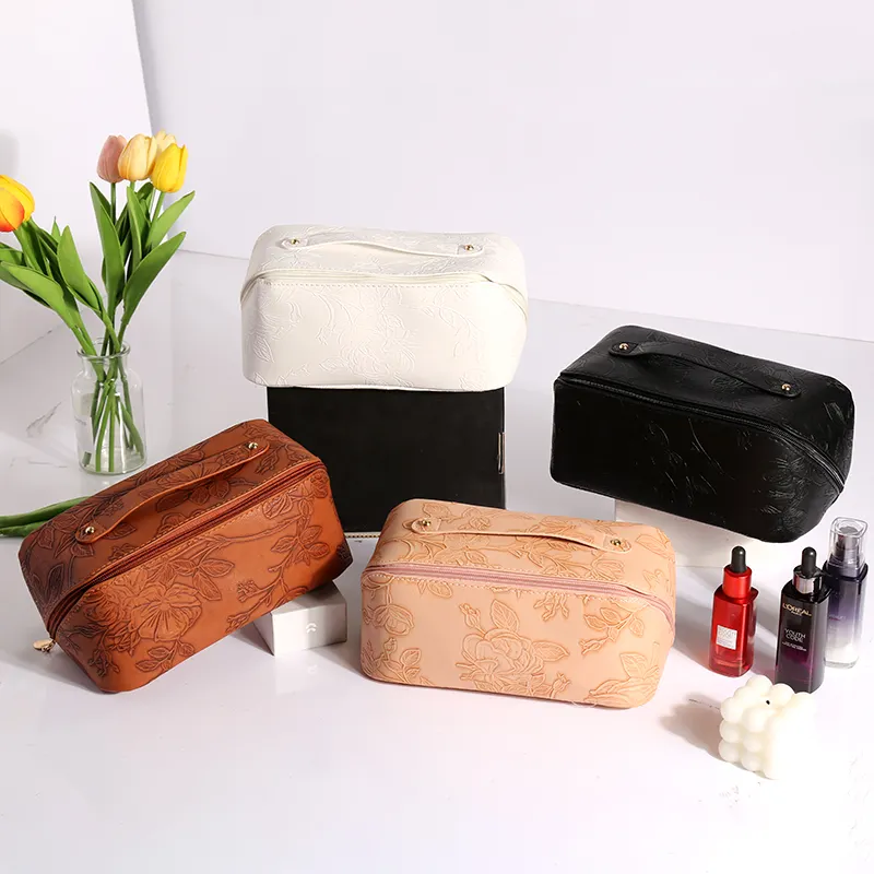 Custom Make-Up Tas Draagbare Pu Lederen Waterdichte Toilettas Reizen Make-Up Tas Multifunctionele Borstel Cosmetische Tas Voor Vrouwen