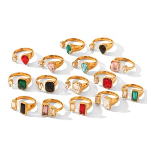 时尚 18K 镀金不锈钢几何多色锆石开口指环女式日常聚会时尚首饰 - Product Image 5