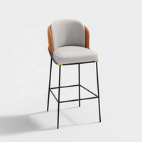 Chaise de bar moderne et minimaliste orange, meuble nordique avec cadre métallique, tabouret de bar en cuir, chaise haute, tabourets de bar, lot de 3