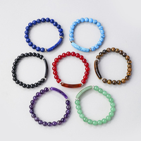 Bracelet extensible en pierres précieuses naturelles, tube incurvé et perles rondes de 8 mm, bracelet élastique en pierres de cristal mélangées pour femme