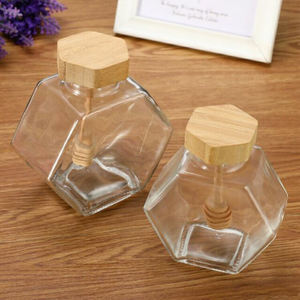 High Quality Huina Modern Rectangle Transparent <b>Glass</b> Honey Jar Storage <b>Bottle</b> Bamboo Cover Stirring Rod for Home <b>Decoration</b> - Product Image 3