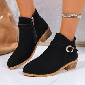 2025 Vintage Rome Women's <b>Ankle</b> Boots Autumn Winter New Large Size Thick Heel Nude Pointed Design Rubber Sole Height Increasing - Product Image 2