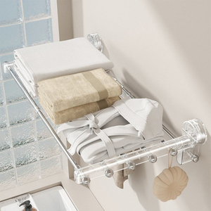 SANIPRO Porte-serviettes mural pliable pour salle de bain, séchoir à linge télescopique sans perçage avec ventouse - Product Image 5