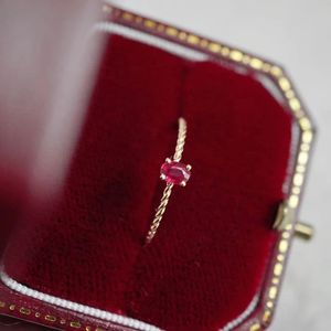 Xinfly 18K Pure Gold Solitaire <b>Ring</b> <b>Dainty</b> Luxury Feminine Ruby Classic Style Oval Cut with Geometric Pattern and Twist Shank - Product Image 4