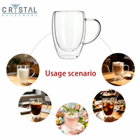 Mug en verre borosilicate à double paroi de 380 ml, parfait pour les vacances en famille et l'usage quotidien