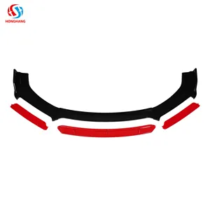 Car Accessories Carbon Fiber Style Exterior Body Parts PP Plastic 4pcs Universal Front Bumper Spoiler Lip With Red For All Car