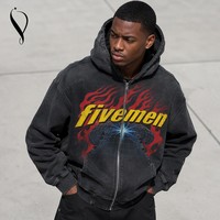 Sweat-shirt à capuche zippé personnalisé pour homme, broderie de luxe, streetwear, graphique vintage, coupe oversize, délavé à l'acide, effet soleil, usé, OEM