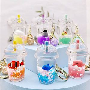 Cute Oily Pearl Milk Tea <b>Floating</b> Liquid Keychain Bag Pendant Cartoon Cup Drink Bottle Keychain Girl Key Chain Gift - Product Image 2