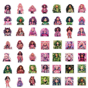 50 Uds. De pegatinas de grafiti de chica de <span class=keywords><strong>dopamina</strong></span> de dibujos animados, pegatinas de guitarra decoradas con personalidad, pegatinas de PVC impermeables Diy - Product Image 5