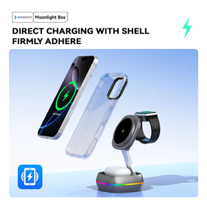 Station de charge sans fil magnétique 4 en 1, <span class=keywords><strong>chargeur</strong></span> rapide pliable et réglable avec lumière RVB, pour téléphone portable, montre connectée, écouteurs - Product Image 2