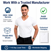 T-shirt pour homme, coupe ajustée, col en V, avec motif, 100% coton, manches courtes, décontracté, respirant, séchage rapide