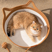 Cama Acogedora para Mascotas, Cesta Plegable para Perros y Gatos, Transpirable y Duradera, Casa de Dormir Tejida para Mascotas con Pelota de Juguete