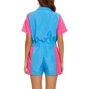 Combinaison une pièce color block pour femme, néon, manches courtes, fermeture éclair sur le devant, taille élastique, séchage rapide, tenue de soirée - Product Image 3