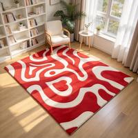 Tapis tufté fait main moderne abstrait à motif de cœur ondulé, rouge et blanc, esthétique, antidérapant, moelleux, pour la maison, cadeau unique