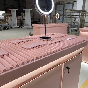 Cosmetics Store Design Custom LED Lighting Pink Series <b>Display</b> Cabinets Commercial Makeup <b>Display</b> <b>Table</b> - Product Image 6
