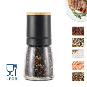 Penggiling garam lada sisi lurus, peralatan dapur penggiling bumbu botol kaca penggiling garam dan Lada dengan tutup bambu - Product Image 3