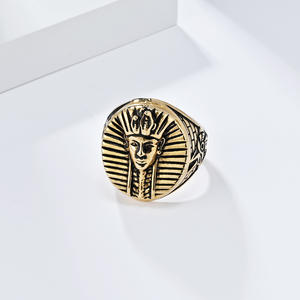 Anillo de acero de titanio con cara de faraón egipcio para hombre, color dorado, negro y plateado, joyería de regalo - Product Image 4