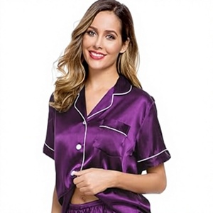 Conjunto de Pijama de Seda y Satén de Lujo para Mujer, Talla Grande, Cintura Elástica, Manga Corta, para Otoño/Invierno/Verano - Product Image 1