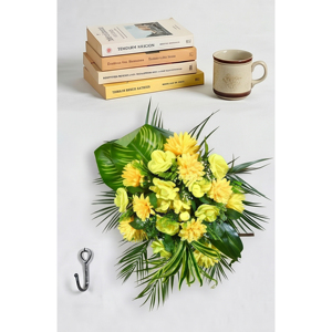 <b>Artificial</b> Yellow Flower <b>Bouquet</b> with Tropical Green Leaves Decorative Floral Arrangement for Home Decor - Product Image 3