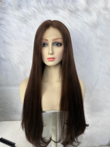 100% capelli umani capelli grezzi vergini Super doppia parrucca gioiello marrone evidenzia radici scure parrucche Kosher europei non trasformati - Product Image 3