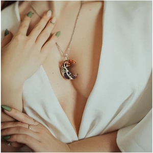 CSJA Vòng Cổ Mặt Dây Chuyền Đá Pha Lê Chữa Bệnh Tự Nhiên Mặt Trăng Lưỡi Liềm 7 Viên Sỏi Luân Xa Bằng Nhựa Cây Sự Sống Tự Làm G931 - Product Image 2