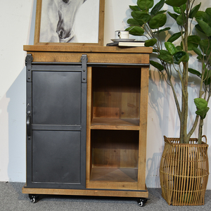 Rustic Storage Cabinet with Drawer Antique Retro Curio Cabinet Rooms to Go Furniture Collect Metal Door Wooden Living Room Wood