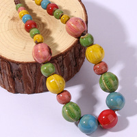 Collier artisanal en céramique colorée avec pampilles perlées pour femme, style ethnique, chaîne de pull en cuir émaillé floral (NL852)