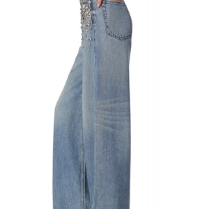 Pantalones vaqueros casuales de mujer con pedrería, de pierna recta y corte holgado, con lavado a la piedra personalizado - Product Image 3