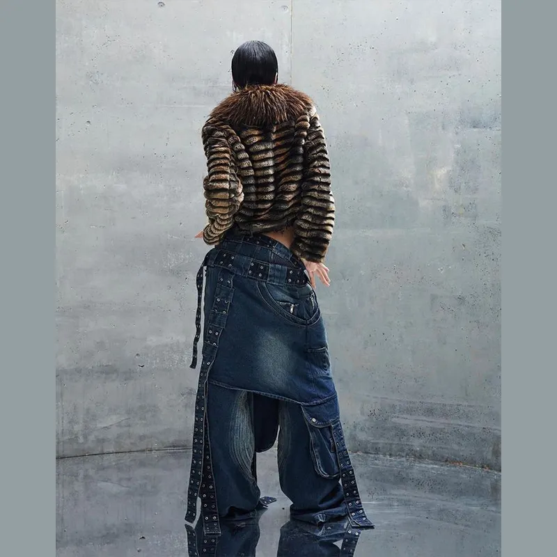 DIZNEW 2024 Fashion high street women's denim clothing plus size high waist distressed jeans cotton denim Pants For Women