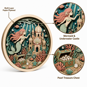 Scatola Ombra 3D Personalizzata con Sirena per Decorazione Murale |   Decorazioni per la cameretta dei bambini a tema Castello Sotto il Mare |   Compensato di Pioppo Stratificato |   Regalo per Bambini - Product Image 2