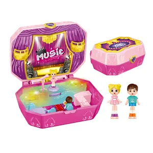 EPT mainan kotak ajaib dengan saku, mainan miniture bermain peran lampu panggung Mini & kancing musik baru rumah boneka