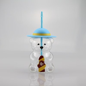 Sıcak Satışta Çevre Dostu Ayı Şeklinde Cam Bardak Kapaklı ve Pipetli 20oz Kahve Meyve Suyu Süt İçme Kabı Çocuklar İçin Hediye - Product Image 5
