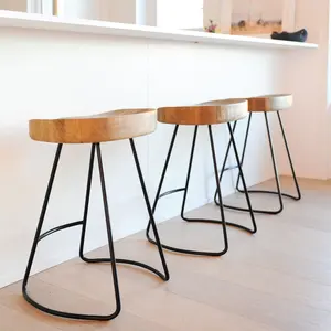 Solid Wood Metal Bar Chair Nature Wooden Bar Stool Metal Bar Chairs Bistro High Top Stool Armless