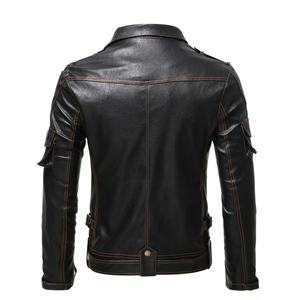 Veste de moto en cuir PU vintage pour homme, personnalisée en usine, de haute qualité, avec plusieurs fermetures éclair et coupe-vent - Product Image 2