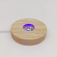Base lumineuse LED USB en bois personnalisée en gros, forme de cercle illusion, support de sphère en cristal pour chambre à coucher