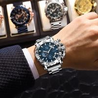 Montres à quartz pour hommes Poedagar 892, grande taille, étanches, chronographe, bracelet en acier inoxydable, lumineuses, montres de sport