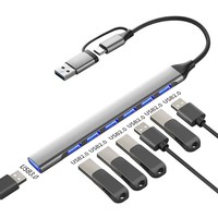 Hub USB C 8 en 1 en aluminium, 1xUSB3.0, 5xUSB2.0, 2xUSBC |   pour MacBook Pro Air iMac iPad Ordinateur portable PC