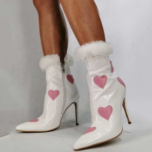 Large Size 43 Smooth Upper Heart-shaped Pattern Short Booties for Women Stiletto <b>Boots</b> Ladies Pointed Toe Warm Fur Top <b>Boots</b> - Product Image 4