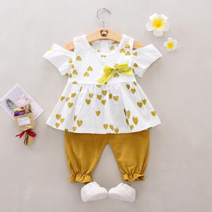 Ensemble en coton imprimé pour enfants, nouveau style d'été, à épaules dénudées et manches courtes, par un fabricant de vêtements - Product Image 3