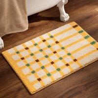 Tapis de salle de bain absorbant à carreaux style pastoral français, couleurs vives, tufté, antidérapant, doux pour les pieds, robuste et durable