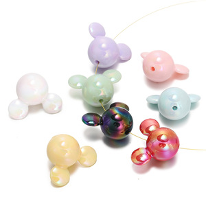 Acrylic Cartoon Mouse Head <b>Beads</b> Solid Color Ab Iridescent Round <b>Beads</b> For Diy Jewelry Making - Product Image 1